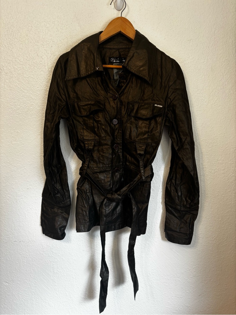 Da-Nang Coated Linen Blend Belted Safari Utility Jacket Medium
